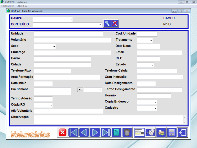 software administrativo cadastro de voluntarios, estagiarios, unidades - visual basic