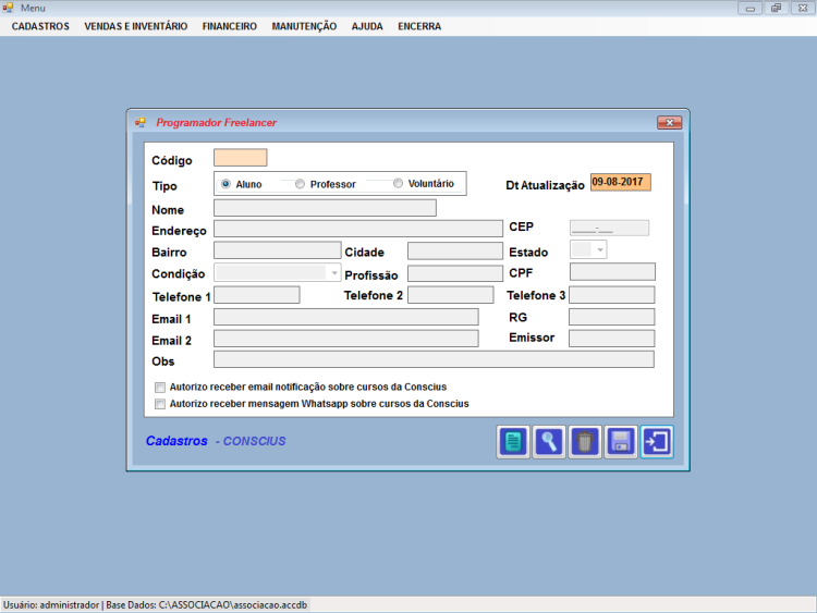 software administrativo financeiro cadastro cursos vb.net