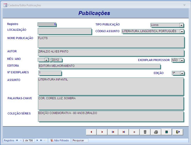 software biblioteca cadastro livros publicacoes - visual basic